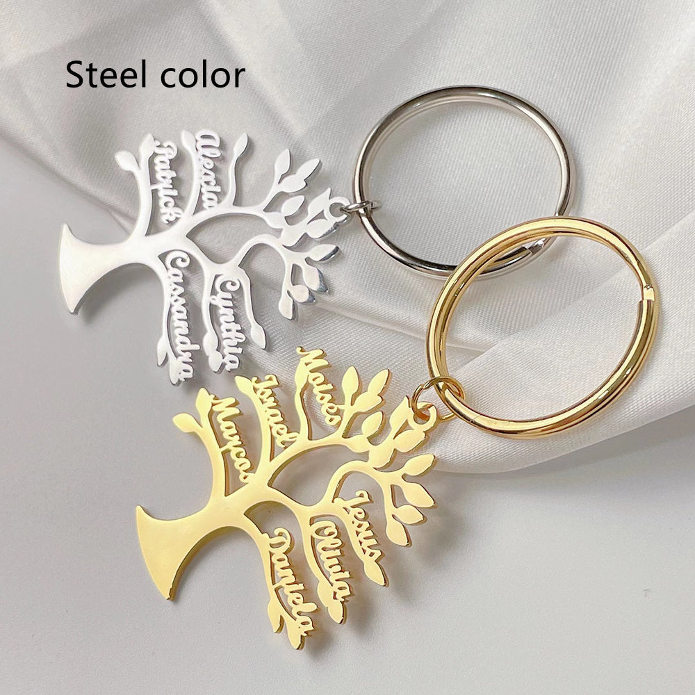 Customizable Tree of Life Name Stainless Steel Keychain – Personalizable Gift