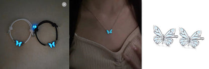 Blue Luminous Butterfly Necklace & Bracelet Set – Glow-in-the-Dark Party Jewelry CJ