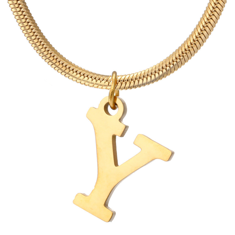 Minimalist A-Z Letter Pendant Necklace for Women – Gold-Plated Stainless Steel Snake Chain Jewelry, Birthday Gift CJ