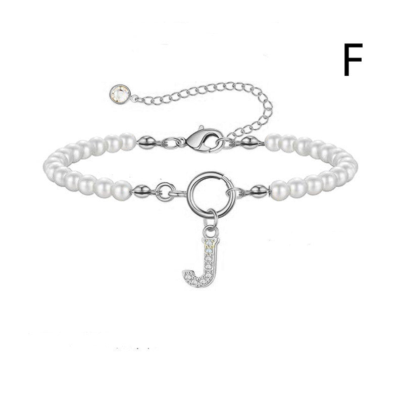 Toggle Clasp Initial Bracelet – A-Z Letter Pendant Pearl Bracelet for Women CJ