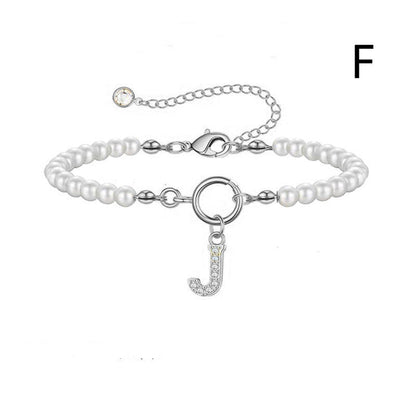 Toggle Clasp Initial Bracelet – A-Z Letter Pendant Pearl Bracelet for Women CJ