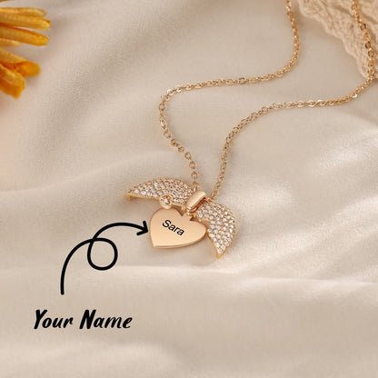 Personalized Name Heart Locket Necklace – Custom Zirconia Pendant Gift for Mom & Grandma CJ