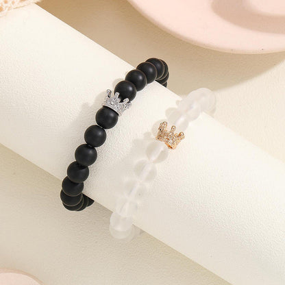 2PCS Handmade Crown Beaded Couple Bracelets – Luminous Glow-in-the-Dark Heart Jewelry Gift for Men & Women CJ