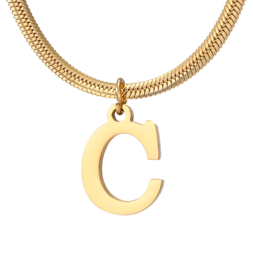 Minimalist A-Z Letter Pendant Necklace for Women – Gold-Plated Stainless Steel Snake Chain Jewelry, Birthday Gift CJ