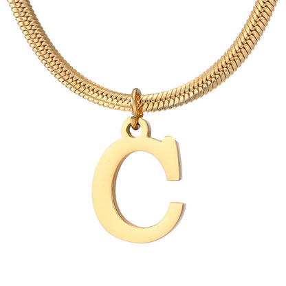 Minimalist A-Z Letter Pendant Necklace for Women – Gold-Plated Stainless Steel Snake Chain Jewelry, Birthday Gift CJ