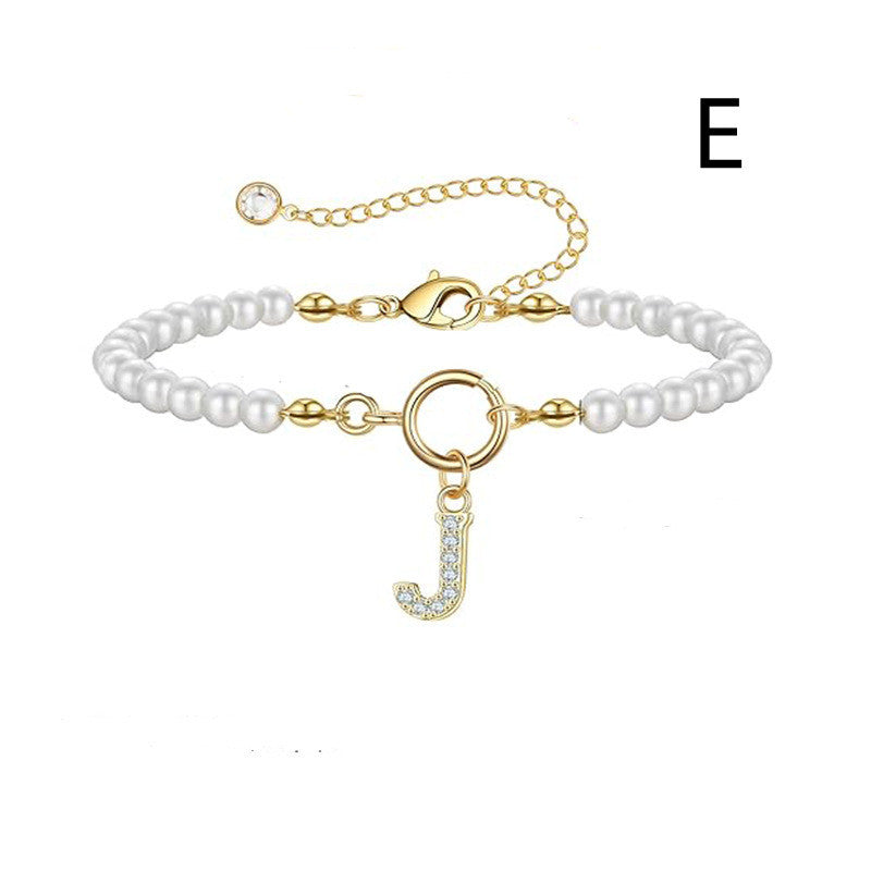 Toggle Clasp Initial Bracelet – A-Z Letter Pendant Pearl Bracelet for Women CJ