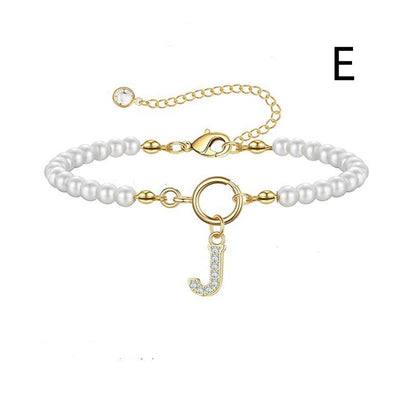 Toggle Clasp Initial Bracelet – A-Z Letter Pendant Pearl Bracelet for Women CJ