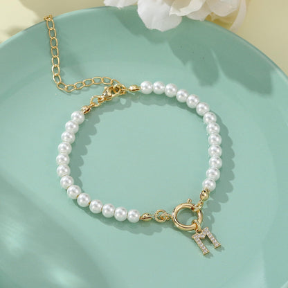 Toggle Clasp Initial Bracelet – A-Z Letter Pendant Pearl Bracelet for Women CJ