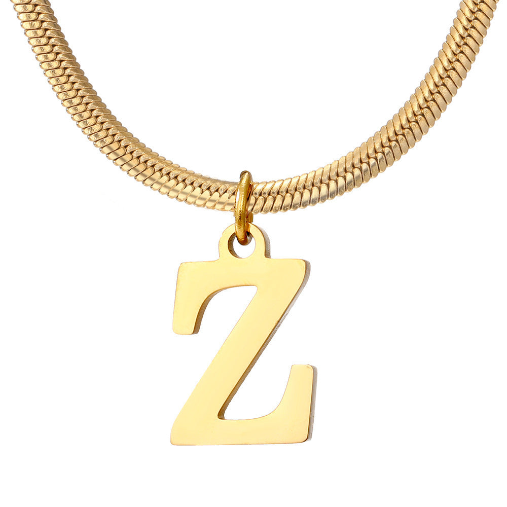 Minimalist A-Z Letter Pendant Necklace for Women – Gold-Plated Stainless Steel Snake Chain Jewelry, Birthday Gift CJ