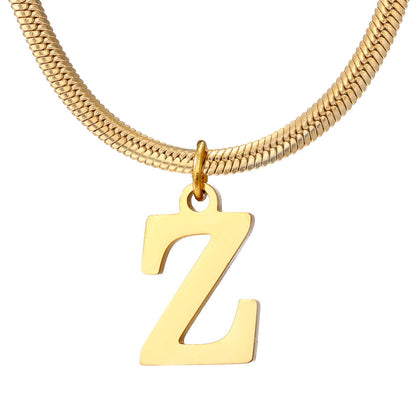 Minimalist A-Z Letter Pendant Necklace for Women – Gold-Plated Stainless Steel Snake Chain Jewelry, Birthday Gift CJ