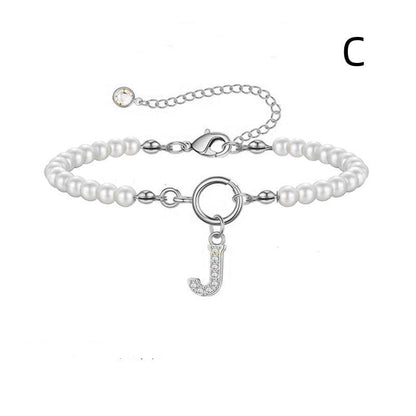 Toggle Clasp Initial Bracelet – A-Z Letter Pendant Pearl Bracelet for Women CJ