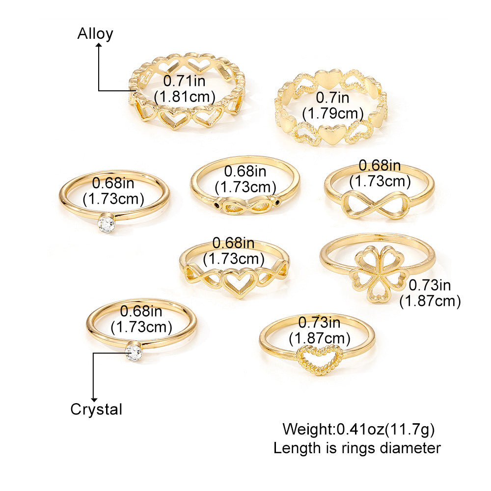 9pcs Gold Heart & Butterfly Ring Set – Vintage Hollow Geometric Fashion Jewelry for Women CJ