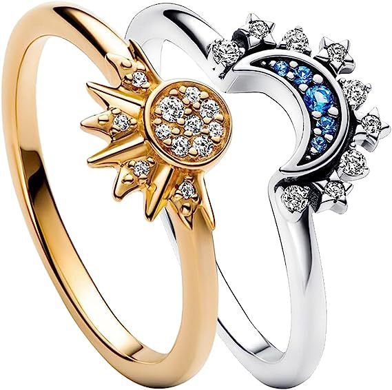 Shining Sun & Blue Moon Couple Rings – Friendship Jewelry for Friends & Lovers CJ