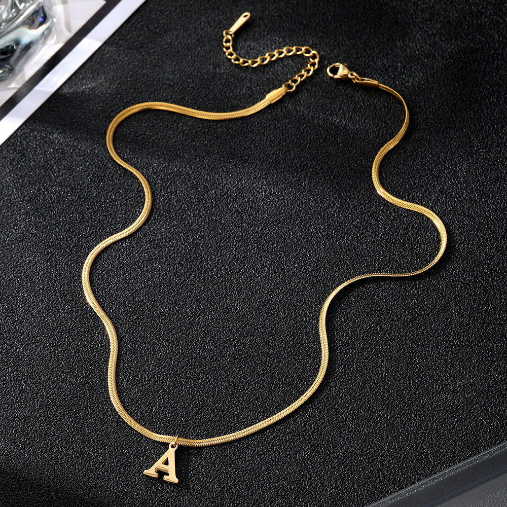 Minimalist A-Z Letter Pendant Necklace for Women – Gold-Plated Stainless Steel Snake Chain Jewelry, Birthday Gift CJ