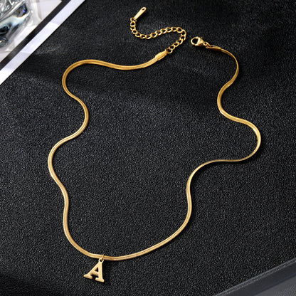 Minimalist A-Z Letter Pendant Necklace for Women – Gold-Plated Stainless Steel Snake Chain Jewelry, Birthday Gift CJ