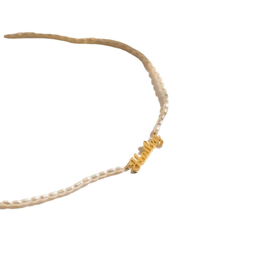 Personalized Custom Name Pendant Necklace – Pearl Beaded Stainless Steel Jewelry for Women CJ