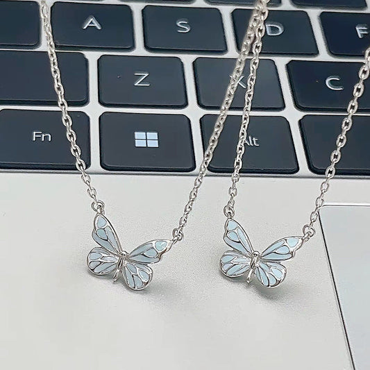 Blue Luminous Butterfly Necklace & Bracelet Set – Glow-in-the-Dark Party Jewelry CJ