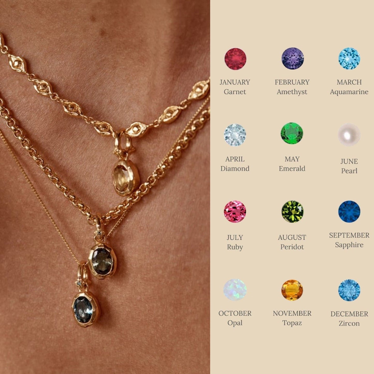 Stainless Steel 12 Birthstone Necklace – Moonstone Love Pendant Jewelry Gift for Women CJ