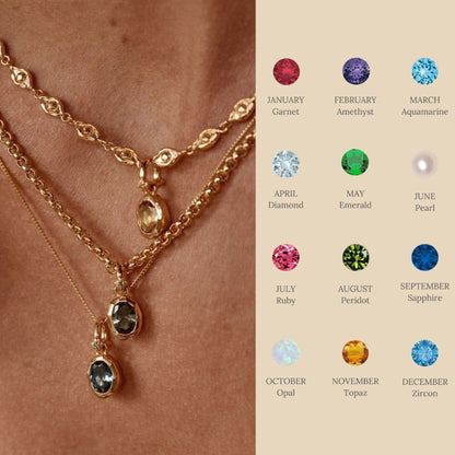 Stainless Steel 12 Birthstone Necklace – Moonstone Love Pendant Jewelry Gift for Women CJ