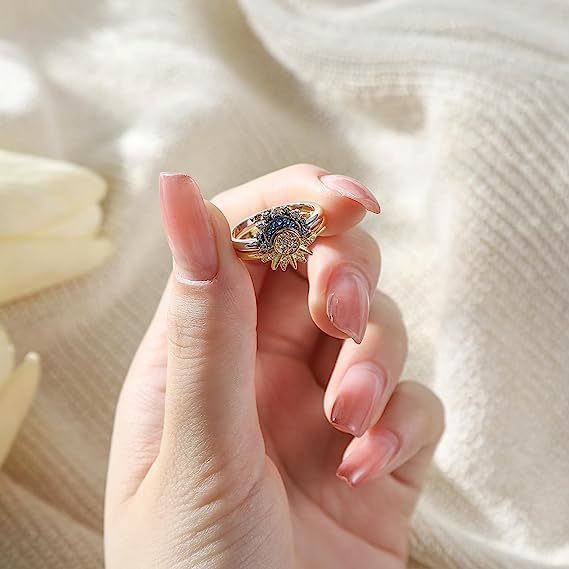 Shining Sun & Blue Moon Couple Rings – Friendship Jewelry for Friends & Lovers CJ