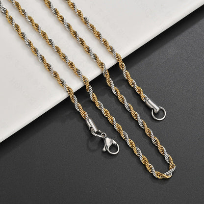 Stainless Steel Hip Hop Twisted Rope Chain Necklace – Vacuum Plated Fashion Jewelry CJ