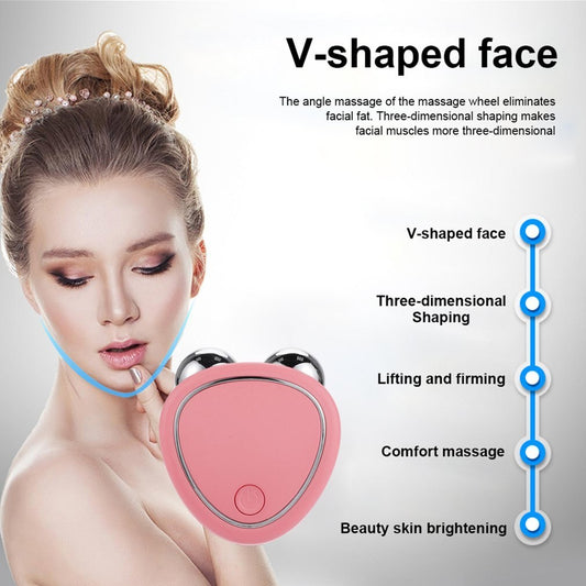 Portable Facial Microcurrent Beauty Instrument – Double Roller Massager for Lifting & Reducing Edema CJ