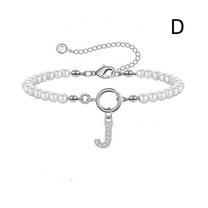 Toggle Clasp Initial Bracelet – A-Z Letter Pendant Pearl Bracelet for Women CJ