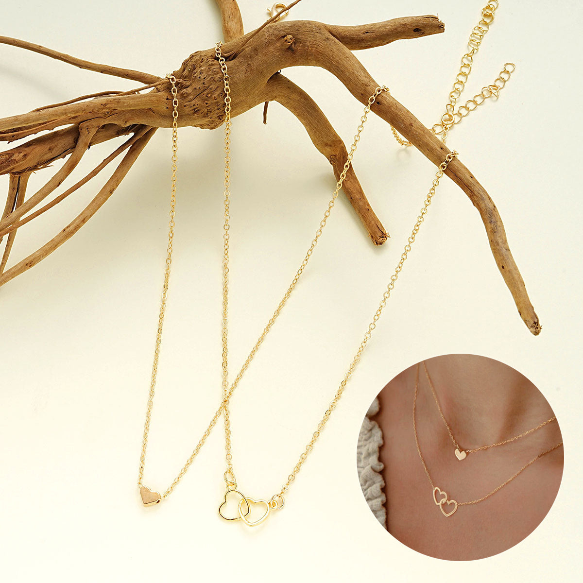 Hollow Cross Heart Pendant Necklace – Double-Layer Classic Heart Jewelry for Women CJ