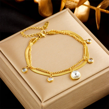 Stainless Steel Gold-Plated Double Layer Bracelet – Punk Fashion Snake Chain Jewelry for Women CJ