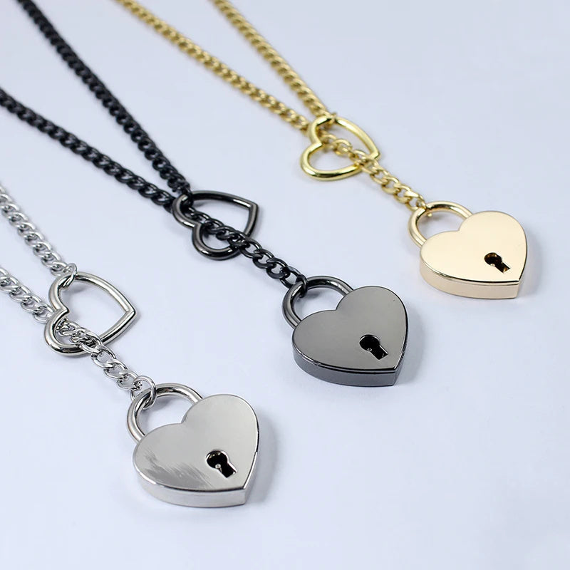2025 Fashion Slip Chain Necklace – Heart O-Ring Cuban Long Necklace with Adjustable Heart Lock & Key CJ
