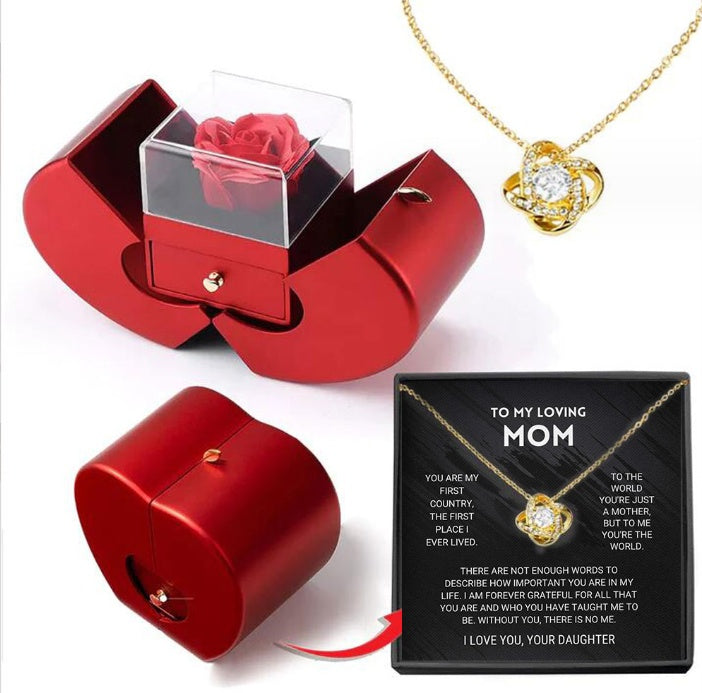 Red Apple Jewelry Box with Eternal Rose & Necklace – Fashion Gift for Girls, Mother's Day & Valentine's Day CJ
