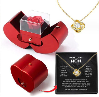 Red Apple Jewelry Box with Eternal Rose & Necklace – Fashion Gift for Girls, Mother's Day & Valentine's Day CJ