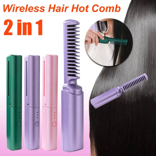 Professional Wireless Hair Straightener & Curler – Fast Heating Negative Ion Styling Brush CJ