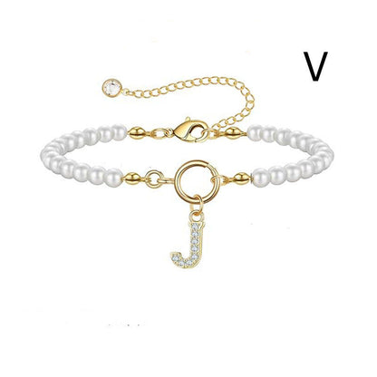 Toggle Clasp Initial Bracelet – A-Z Letter Pendant Pearl Bracelet for Women CJ