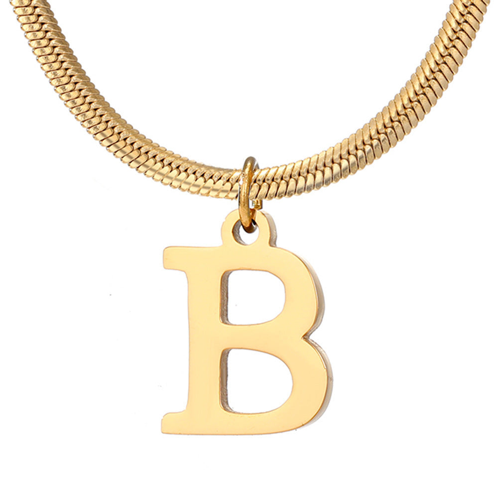 Minimalist A-Z Letter Pendant Necklace for Women – Gold-Plated Stainless Steel Snake Chain Jewelry, Birthday Gift CJ