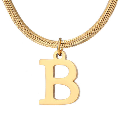 Minimalist A-Z Letter Pendant Necklace for Women – Gold-Plated Stainless Steel Snake Chain Jewelry, Birthday Gift CJ