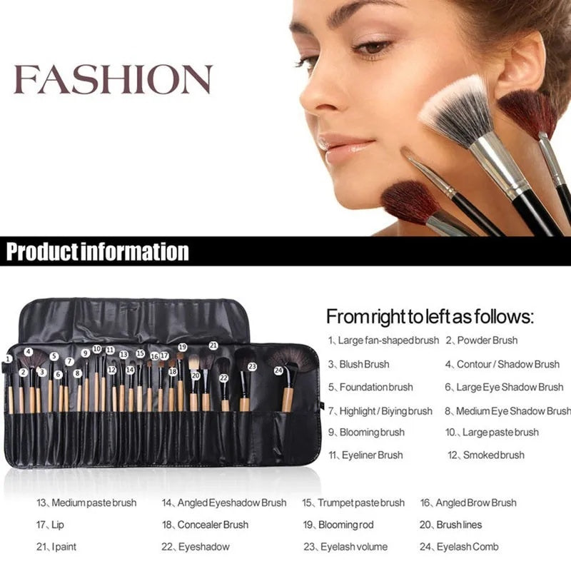 24-Piece Professional Makeup Brush Set – Foundation, Eyeshadow & Brow Brushes CJ