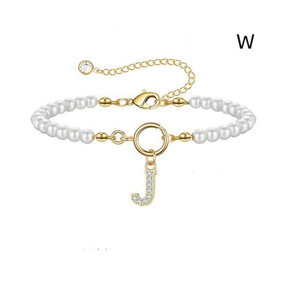 Toggle Clasp Initial Bracelet – A-Z Letter Pendant Pearl Bracelet for Women CJ
