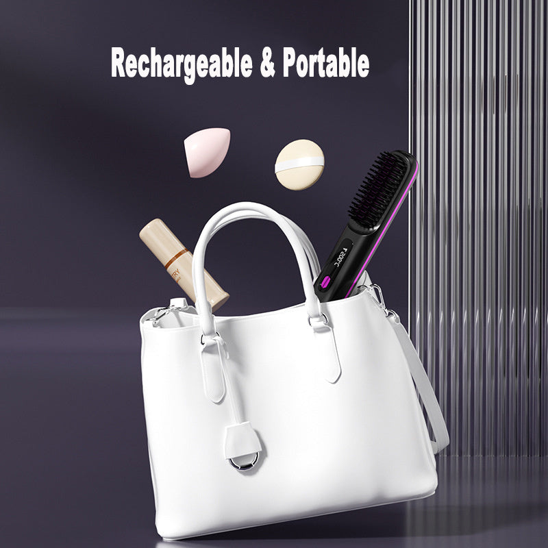 2-in-1 Wireless Hair Straightener & Comb – Fast Heating Portable Hot Brush with USB Charging CJ