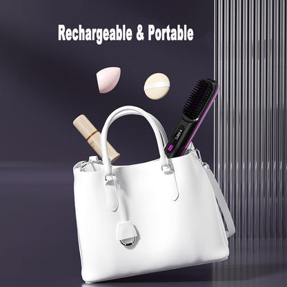 2-in-1 Wireless Hair Straightener & Comb – Fast Heating Portable Hot Brush with USB Charging CJ