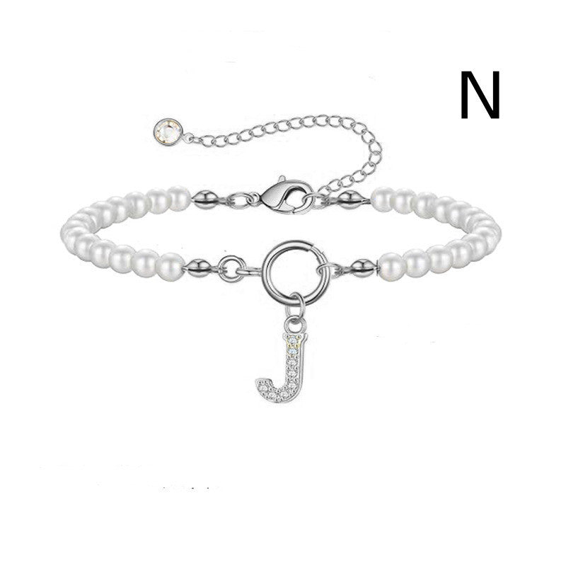 Toggle Clasp Initial Bracelet – A-Z Letter Pendant Pearl Bracelet for Women CJ