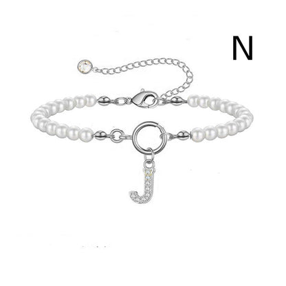 Toggle Clasp Initial Bracelet – A-Z Letter Pendant Pearl Bracelet for Women CJ