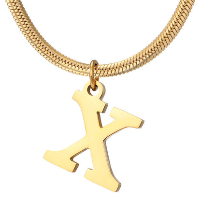 Minimalist A-Z Letter Pendant Necklace for Women – Gold-Plated Stainless Steel Snake Chain Jewelry, Birthday Gift CJ