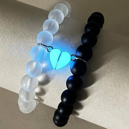 2PCS Handmade Crown Beaded Couple Bracelets – Luminous Glow-in-the-Dark Heart Jewelry Gift for Men & Women CJ