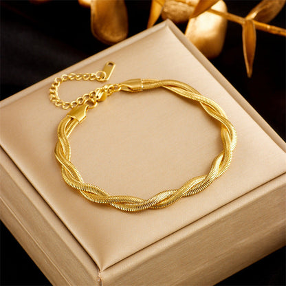 Stainless Steel Gold-Plated Double Layer Bracelet – Punk Fashion Snake Chain Jewelry for Women CJ