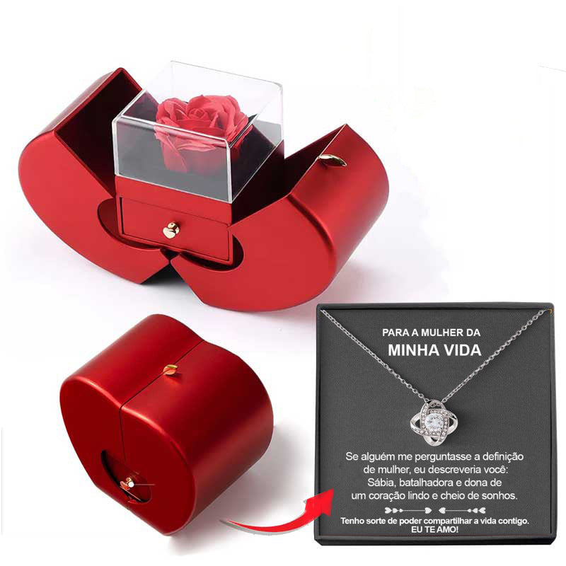 Red Apple Jewelry Box with Eternal Rose & Necklace – Fashion Gift for Girls, Mother's Day & Valentine's Day CJ