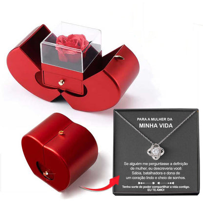 Red Apple Jewelry Box with Eternal Rose & Necklace – Fashion Gift for Girls, Mother's Day & Valentine's Day CJ