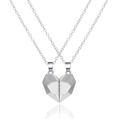 قلادة زوجين على شكل قلب باللونين الأبيض والأسود - قلادة صداقة متطابقة