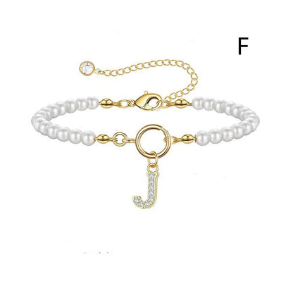 Toggle Clasp Initial Bracelet – A-Z Letter Pendant Pearl Bracelet for Women CJ