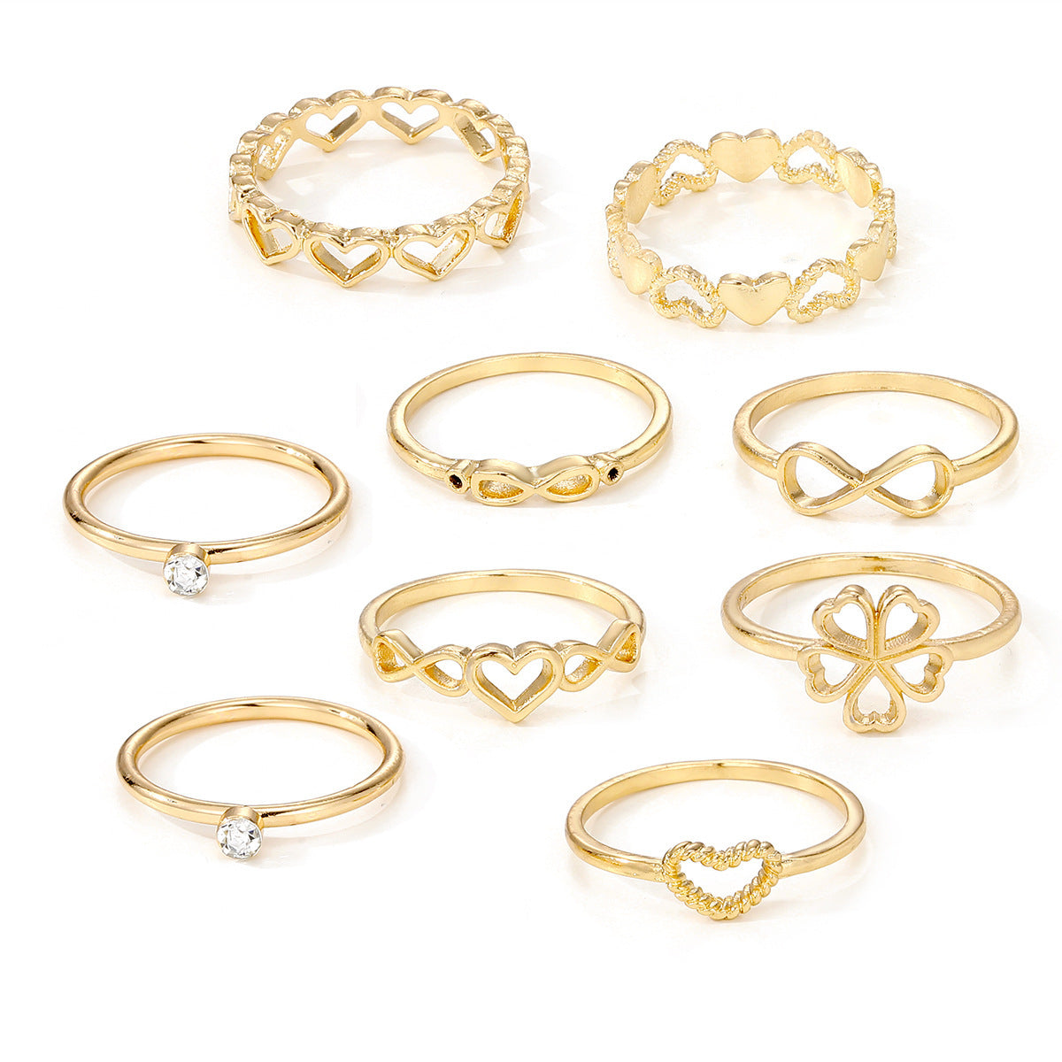 9pcs Gold Heart & Butterfly Ring Set – Vintage Hollow Geometric Fashion Jewelry for Women CJ